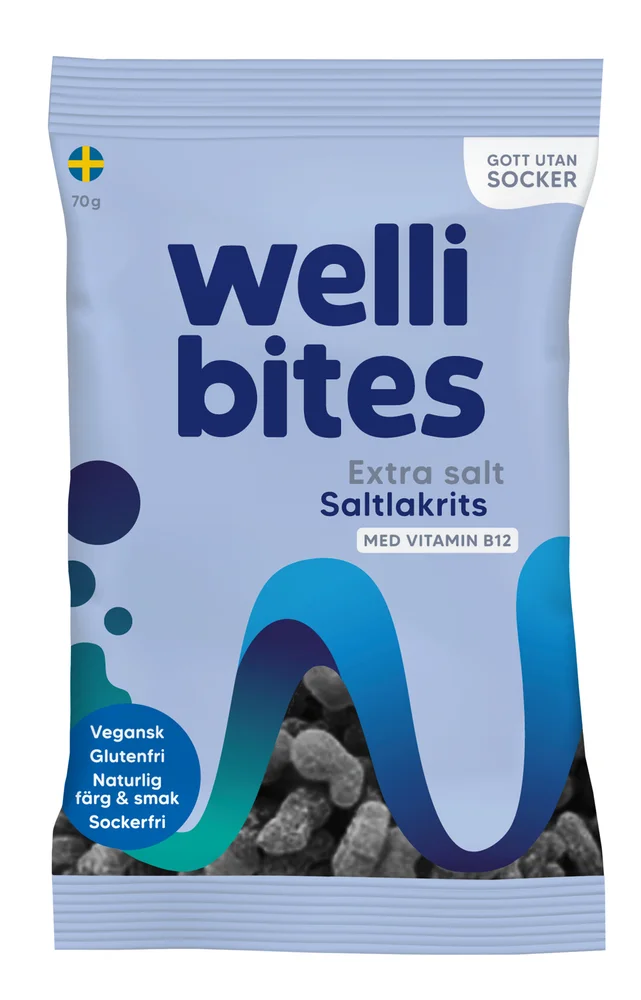 Wellibites Extra Salt Lakris med Vitamin B12 v:4049588