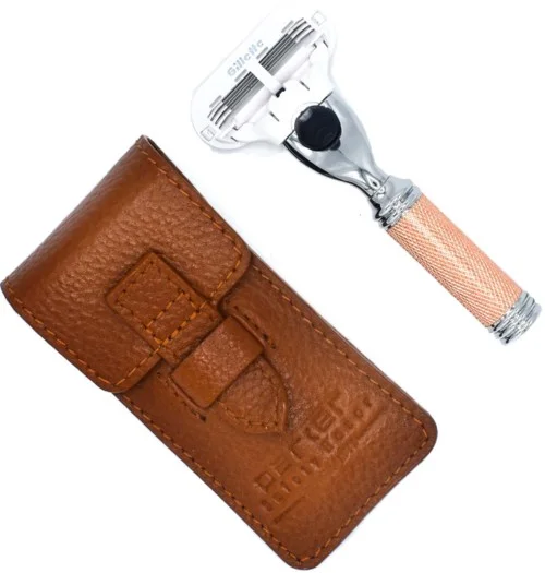 Parker Shaving TRVL-Ladies Venus Compatiable Rose Gold Textured Razor With Leather Case v:3904234