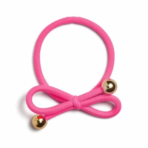 Ia Bon Hair Tie With Gold Bead Neon Pink v:5891324
