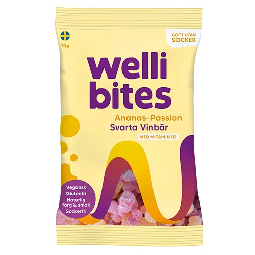 Wellibites Ananas Pasjonsfrukt Solbær B2 Godteri v:3670945