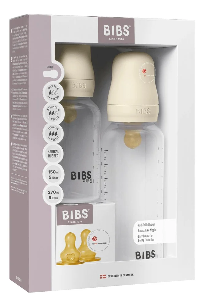 BIBS Grow and Flow Baby Bottle Round Latex Set 150 ml / 270ml Ivory - 1 stk. v:5257238
