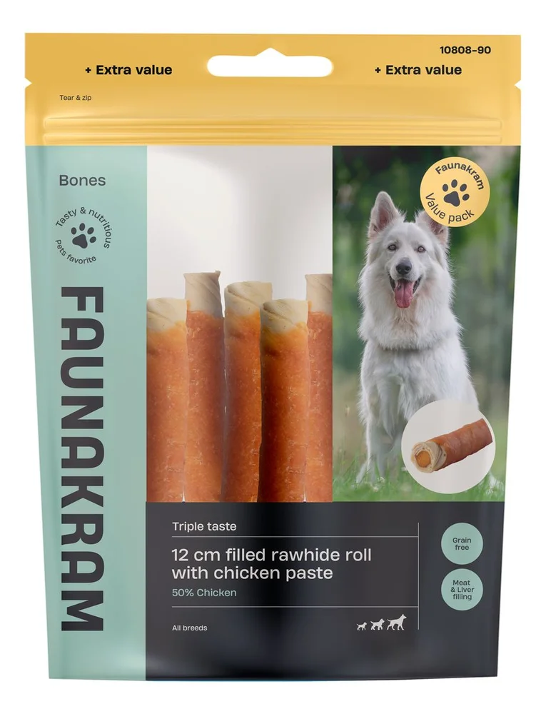 Faunakram 12 cm Chicken Filled White Rawhide Bone – 300 g. v:3247639