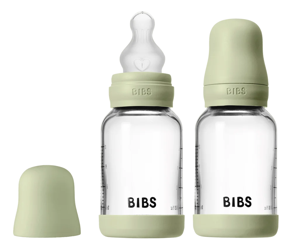 BIBS Glass Baby Bottle Round Silicone 120 ml Slow Flow Sage – 2 stk. v:6452459