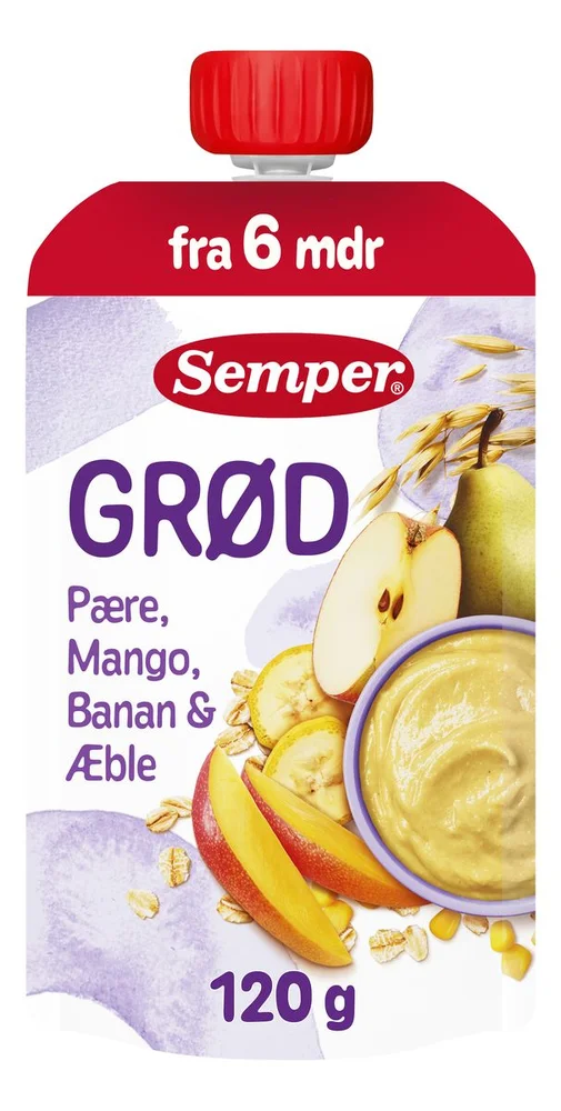 Semper Fruktgrøt m. Pære, Mango, Banan & Eple 6 mdr. – 120 g. v:8988495