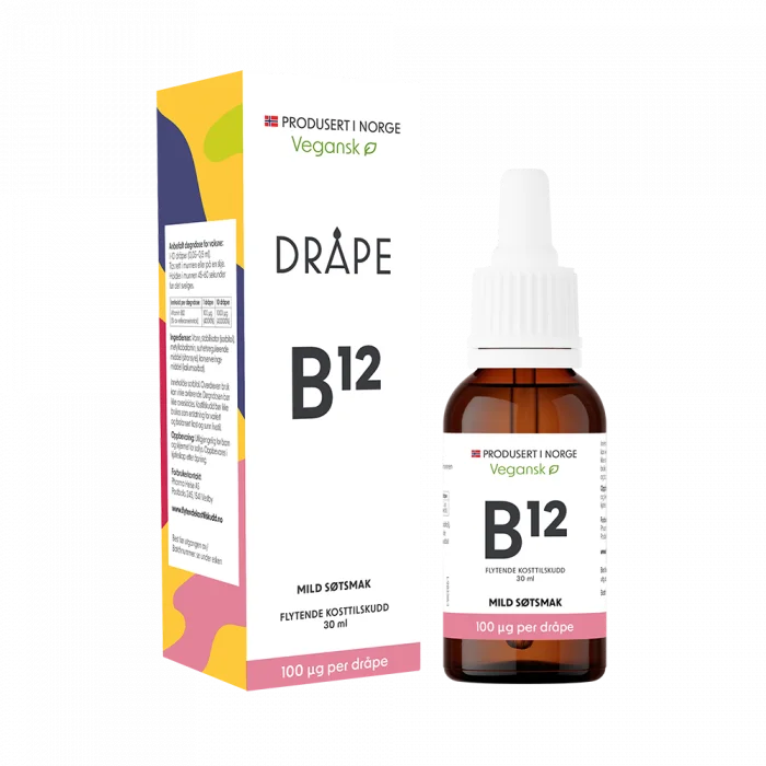 Dråpe flytende vitamin B12 100 mcg/dråpe mild søtsmak 30 ml v:7562975 Dråpe flytende vitamin B12 100 mcg/dråpe mild søtsmak 30 ml v:7562975