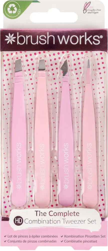 Brushworks HD 4 Piece Combination Tweezer Set – Pink v:5143967