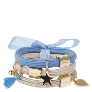 DARK Hair Ties Charm Combo Sand & Blues With Gold 3pcs v:8875678