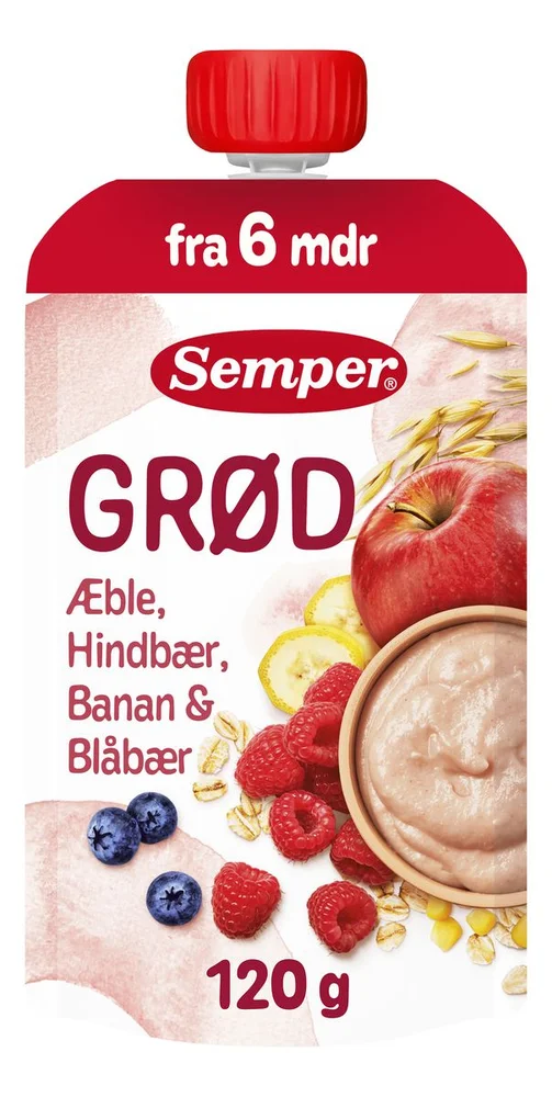 Semper Fruktgrøt m. Eple, Bringebær, Banan & Blåbær 6 mdr. – 120 g. v:6312261