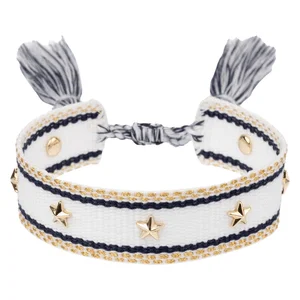 DARKWoven Friendship Bracelet With Star Studs White With Navy Blue & Gold v:6590812 DARKWoven Friendship Bracelet With Star Studs White With Navy Blue & Gold v:6590812