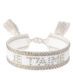 DARK Woven Friendship Bracelet With Crystals Je T’aime White With Sand v:2603093 DARK Woven Friendship Bracelet With Crystals Je T’aime White With Sand v:2603093