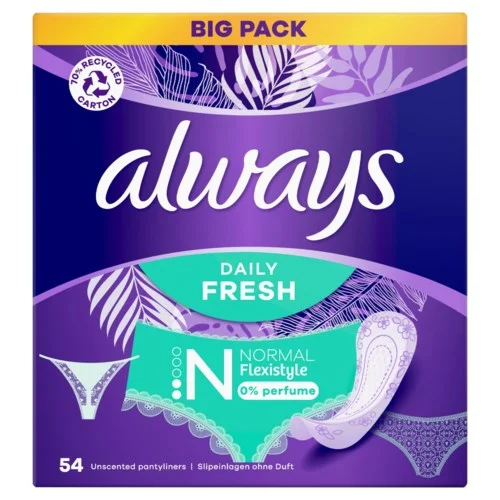 Always Daily Fresh Normal Flexistyle 0% Perfume 54 stk v:9881845 Always Daily Fresh Normal Flexistyle 0% Perfume 54 stk v:9881845