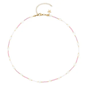 DARK Glass Bead Bracelet Mop Star & Pearls Light Rose v:4067160